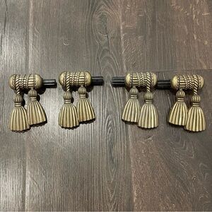 LOT of 4 Vintage Metal Curtain Rod Finials Golden Tassels